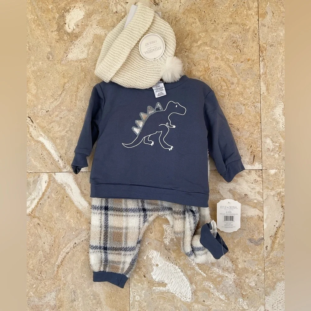 Baby BoyKyle & Deena 3pc. Dino Top & Fur Joggers Set
